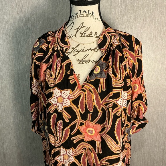 Christian Siriano Black and Orange Floral Blouse Size Large - Picture 12 of 12
